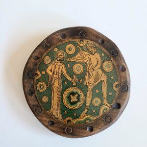 Wooden round hand made wall plague.